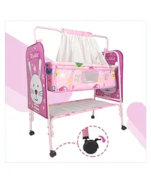 NHR Tumble Cradle With Mattress Mosquito Net & Wheel Lock - Pink