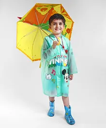 Babyhug Full Sleeves Hooded Raincoat Mickey & Friends Print - Aqua Blue