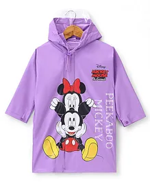Babyhug Full Sleeve Calf Length Hooded Raincoat Mickey & Friends Print - Dark Purple