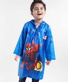 Babyhug Full Sleeves Hooded Raincoat Spiderman Print - Blue