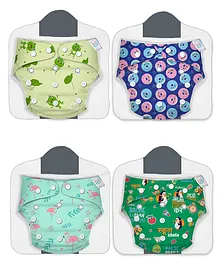 Kidbea Junior Adjustable Baby Cloth Diapers with Inserts Pack of 4 - Multicolor