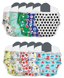 Kidbea Junior Adjustable Baby Cloth Diapers with Inserts Pack of 10 - Multicolor