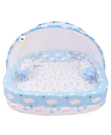 Toddylon Baby Bedding Set New Born Sleeping Mattress with Net Flamingo Printed -Blue