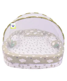 Toddylon Baby Bedding Set New Born Sleeping Mattress with Net Flamingo Printed  -Green