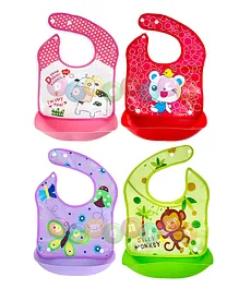 Domenico Apron For Feeding With Detachable Food Catch Pack Of 4 ( Colours And Designs May Vary)