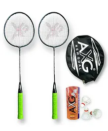 AXG NEW GOAL Scratch resistant A 2000 Badminton Rackets set Of 2 with 3 Feather Shuttles Badminton Kit - Green