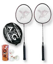 AXG NEW GOAL Scratch resistant A 2000 Badminton Rackets Set Of 2 with 3 Feather Shuttles Badminton Kit - Maroon