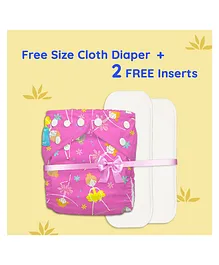 Charlie Banana All Night Free Size Cloth Diaper With 2 Inserts 360 Degree Softness - Diva Ballerina Pink