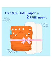 Charlie Banana All Night Free Size Cloth Diaper With 2 Inserts 360 Degree Softness - Orange