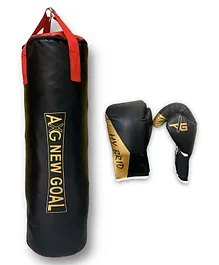 Axg New Goal Durable 3 Feet Punching Bag With Solid Hybrid Gloves Boxing Kit- Black