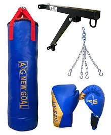 AXG NEW GOAL 3ft Durable Unfilled Punching Bag Boxing Gloves & Wall Stand & Hanging Chain - Blue