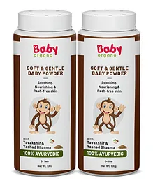 BabyOrgano Natural Ayurvedic Baby Powder Prevents Diaper Rash 100 g- Pack 2