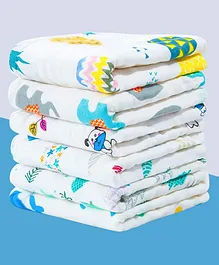 Elementary Reusable Muslin Cotton Square Nappy Set Large Pack of 4 -Multicolor (Assorted Designs)