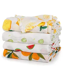 Elementary Reusable Muslin Cotton Square Nappy Set Large Pack of 4 - Multicolor (Assorted Designs)
