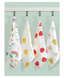 Elementary Premium 6 Layered Ultra Soft Muslin Cotton Wash Cloth Pack of 4 - (Colour & Print May Vary)