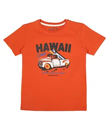 Sodacan Summer Beach Vacation Theme Half Sleeves Hawaii Coast Pacific Ocean Printed Tee - Orange