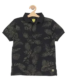 Lil Lollipop Half Sleeves Tropical Leaves Printed Tee - Black