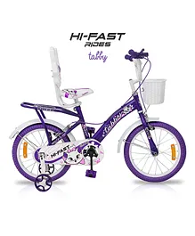 Hi-Fast 16T Bicycle with Storage Basket and Training Wheels - Purple