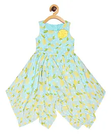 Creative Kids Sleeveless Polka Dots & Lemons Printed Poncho Style Dress - Green & Yellow