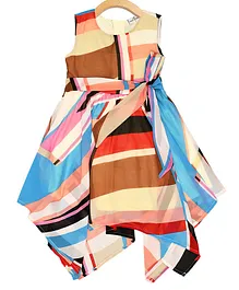 Creative Kids Sleeveless Abstract Multi Coloured Striped High & Low Poncho Style Dress - Multi Colour