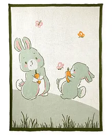 The White Cradle Organic Cotton Knitted Baby Blanket Rabbit Print - Green