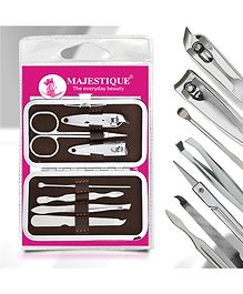 Majestique 7 in 1 Manicure Kit FN318 with Nail Clippers Scissors Peeling Knife Travel Case - Silver