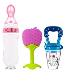 Kritiu Baby Feeding Combo Pack Of 3  Food Feeder Fruit Feeder & Stand Teether - Multicolor