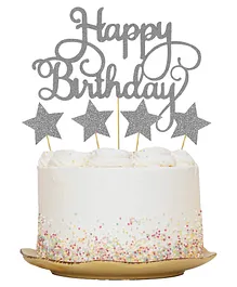 Zyozi Happy Birthday Cake Topper Silver - Pack of 1