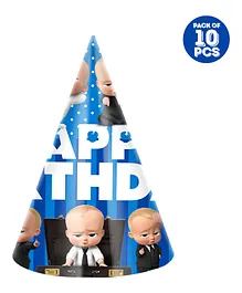 Zyozi Boss Baby Theme Birthday Party Hats Happy Birthday Cone Party Hats for Kids Blue - Pack of 10