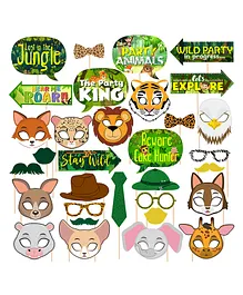 Zyozi Wild Animals Forest Themed Photo Booth Party Props Kit Green - Pack of 32