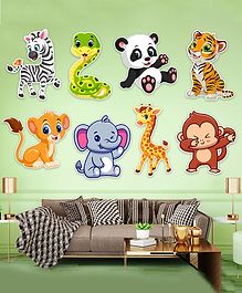 Zyozi Jungle theme Birthday Cardstock Cutout with Glue Dot for Kids Theme Multi Colour - Pack of 9