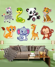 Zyozi Jungle theme Birthday Cardstock Cutout with Glue Dot for Kids Theme Multi Colour - Pack of 9