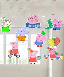 Zyozi Peppa Pig Theme Birthday Ceiling Hanging Streamers Kids Theme Multi Colour - Pack of 8