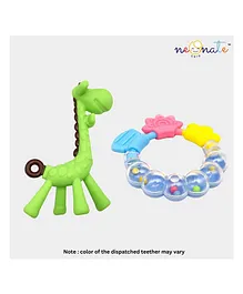 NeonateCare Giraffe Teether and Ring Teether Baby Teether Set of 2 Soft Silicone Teether (Giraffe Ring) - Multicolor