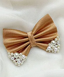 All Cute Things Pearl Detailed Bow Embellished Hair Clip - Brown