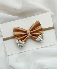 All Cute Things Pearl Embellished Bow Headband - Copper Gold