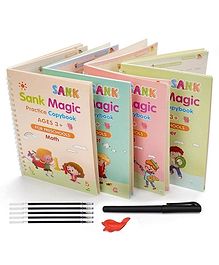 Fantasy India Magic Practice Copy Book for Kids 4Pcs Magic Book with Pens Calligraphy Books for Beginners Practice Magical Reusable Hand Writing Book - English