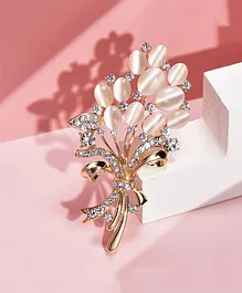 Yellow Chimes  Opal Stone Rosegold Plated Floral Shaped Crystal Brooch - Pink