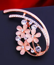 Yellow Chimes Floral Brooch Elegant Rosegold Plated Opal Crystal Floral Brooch - Rosegold Pink