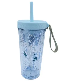 Glitter Sipper Bottle with Straw and Lid  Blue - 400 ml