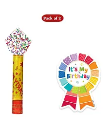 Expelite Party Popper With Birthday Badge Combo Pack of 2 - Multicolor