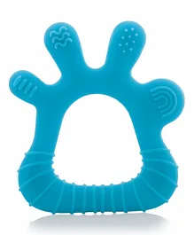 BeeBaby Finger Shape Soft Silicone Teether  with Carry Case BPA Free Teething Toy for Babies with Textured Surface for Soothing Gums. 100% Food Grade - Blue