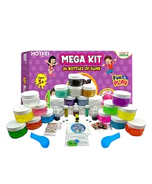 HOTKEI (Pack of 24) Multicolor Scented DIY Magic Gel Kit Including Toy Slimy 6 Neon Slime 6 White Slime 6 Galaxy Slime 6 Glitter Stars And Color Beads Magical Crystal Clay Putty Toy Kit - Multicolour