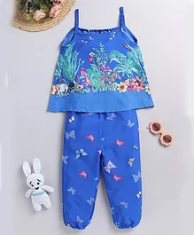 Little Marine Sleeveless Forest Theme Printed Capri Jumpsuit -Navy Blue