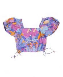 Miko Lolo Organic Cotton Half Sleeves Abstract Printed Crop Top - Purple