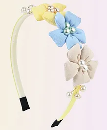 Asthetika Pearl Embellished Floral Appliqued Hair Band - Yellow