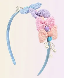 Asthetika Pearl Embellished Floral Appliqued Hair Band - Blue & Pink