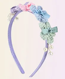 Asthetika Pearl Embellished Floral Appliqued Hair Band - Purple