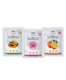 TNW The Natural Wash Combo of 3 Face Sheet Masks Combo Rose Vitamin C & Papaya - 20 g Each