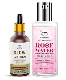 TNW The Natural Wash Combo of 2 Steam Distilled Pure Rose Water 100 ml  Kumkumadi Glow Face Serum 30ml